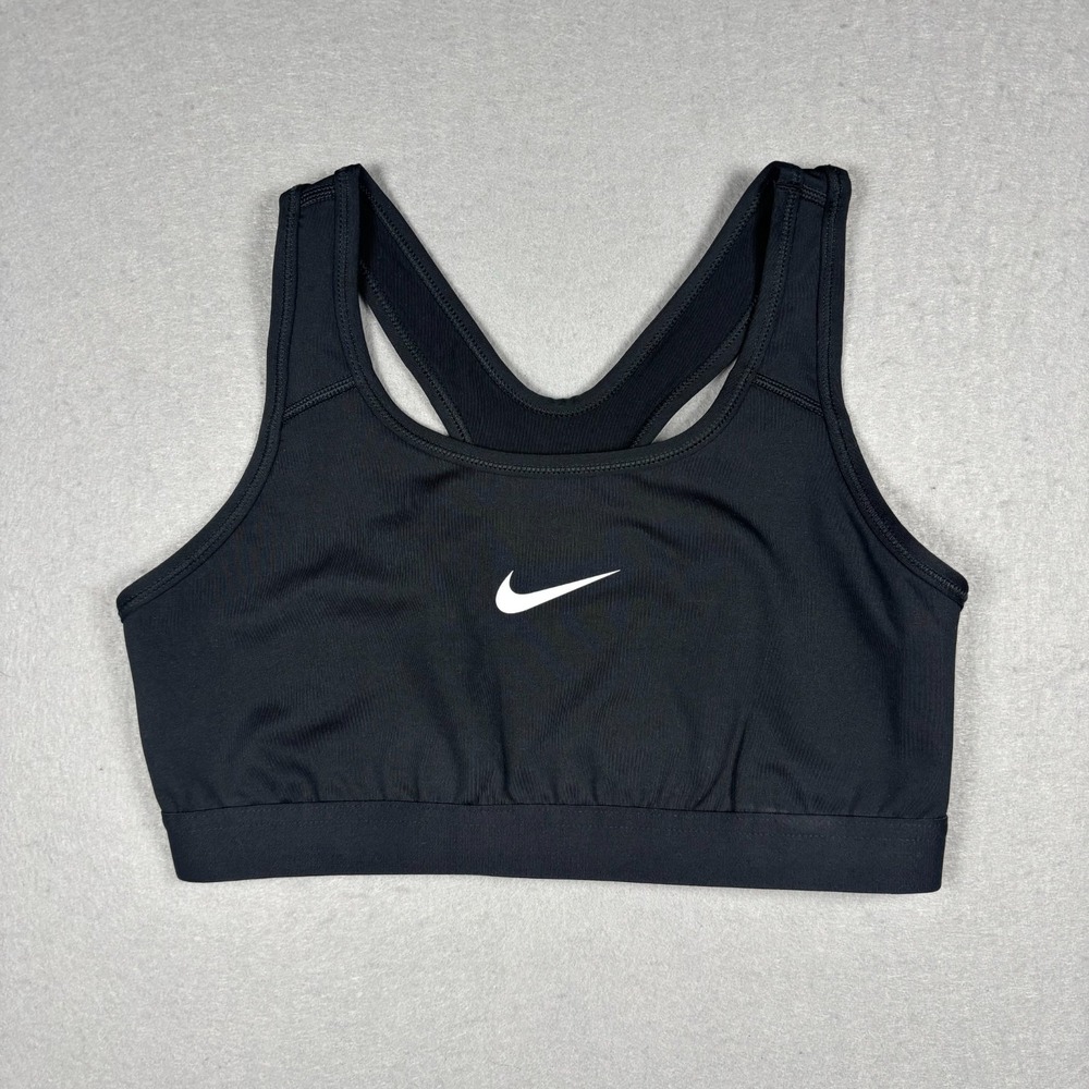 Nike Pro Girls Trophy Sports Bra Black White Swoosh Kids Size XL BV1435-010